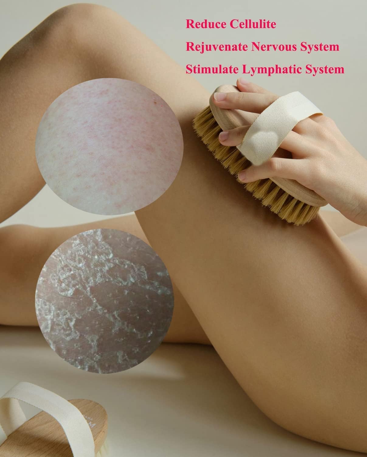 3 Pack Wood Dry Body Brushes, Dry brush for Cellulite and Lymphatic