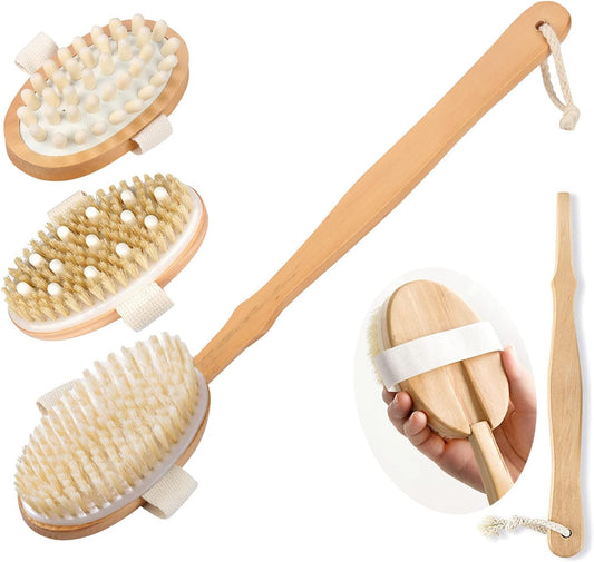 3 Pack Wood Dry Body Brushes, Dry brush for Cellulite and Lymphatic