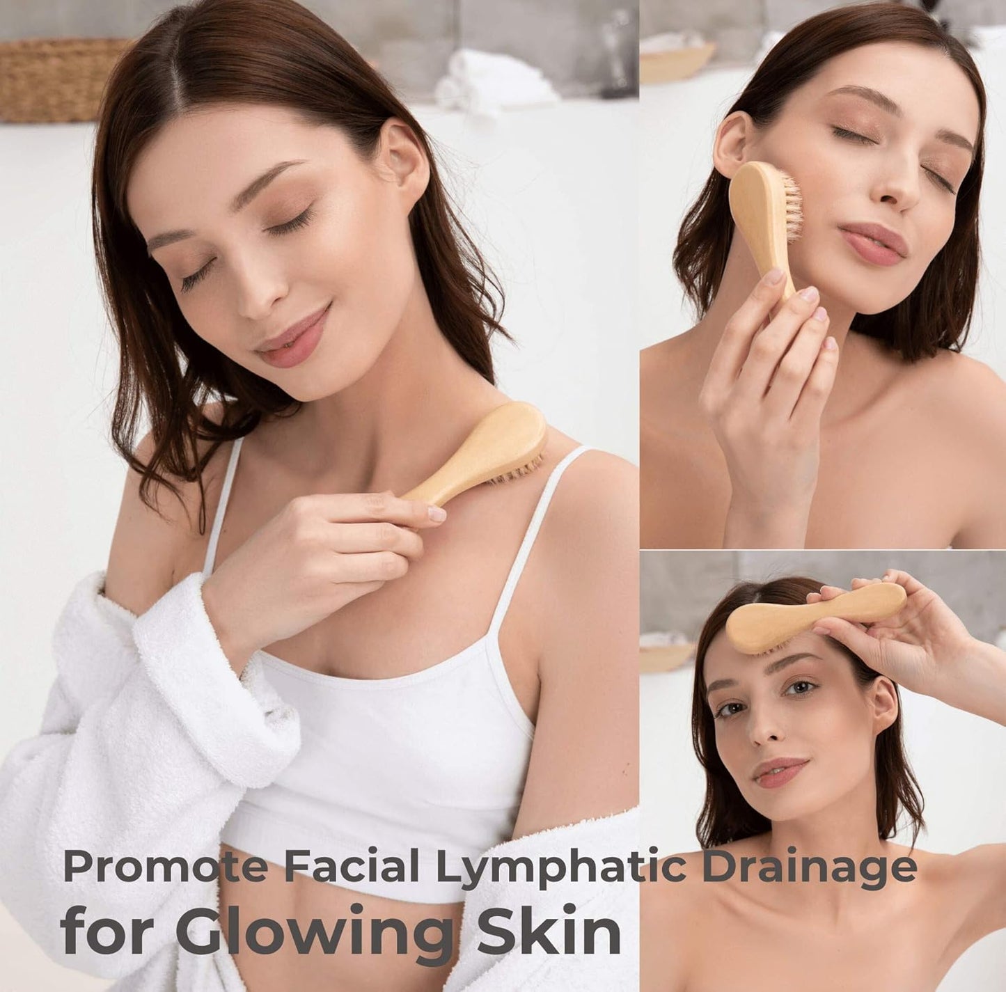 3 Pack Wood Dry Body Brushes, Dry brush for Cellulite and Lymphatic