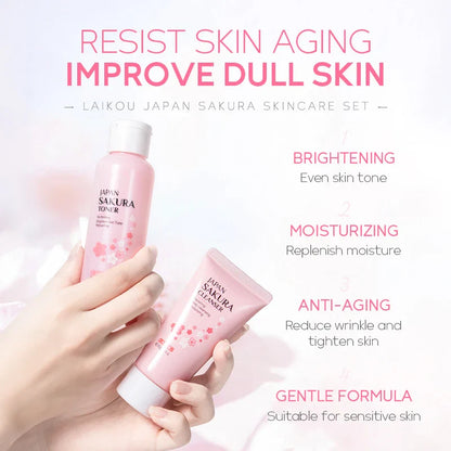 5Pcs Japan Sakura Skin Care Gift Set - Facial Cleanser Sleeping Mask Fade Dark Circles Eye Cream Korean