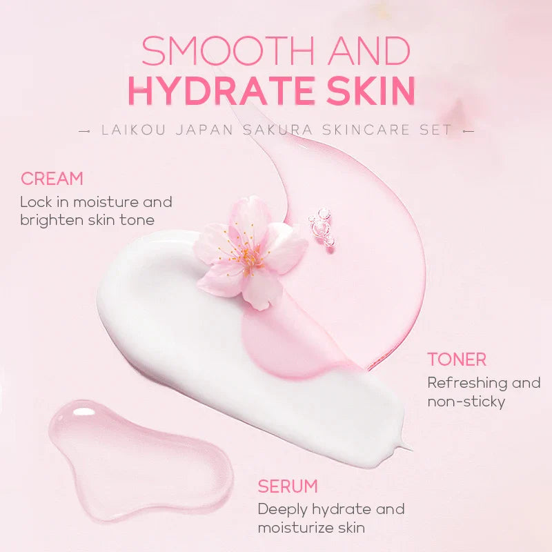5Pcs Japan Sakura Skin Care Gift Set - Facial Cleanser Sleeping Mask Fade Dark Circles Eye Cream Korean