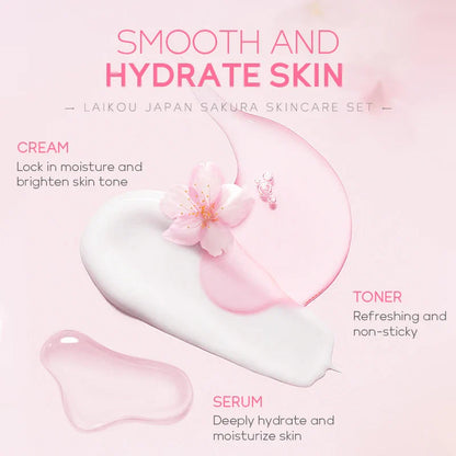 5Pcs Japan Sakura Skin Care Gift Set - Facial Cleanser Sleeping Mask Fade Dark Circles Eye Cream Korean