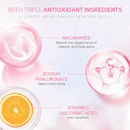 5Pcs Japan Sakura Skin Care Gift Set - Facial Cleanser Sleeping Mask Fade Dark Circles Eye Cream Korean
