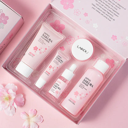 5Pcs Japan Sakura Skin Care Gift Set - Facial Cleanser Sleeping Mask Fade Dark Circles Eye Cream Korean